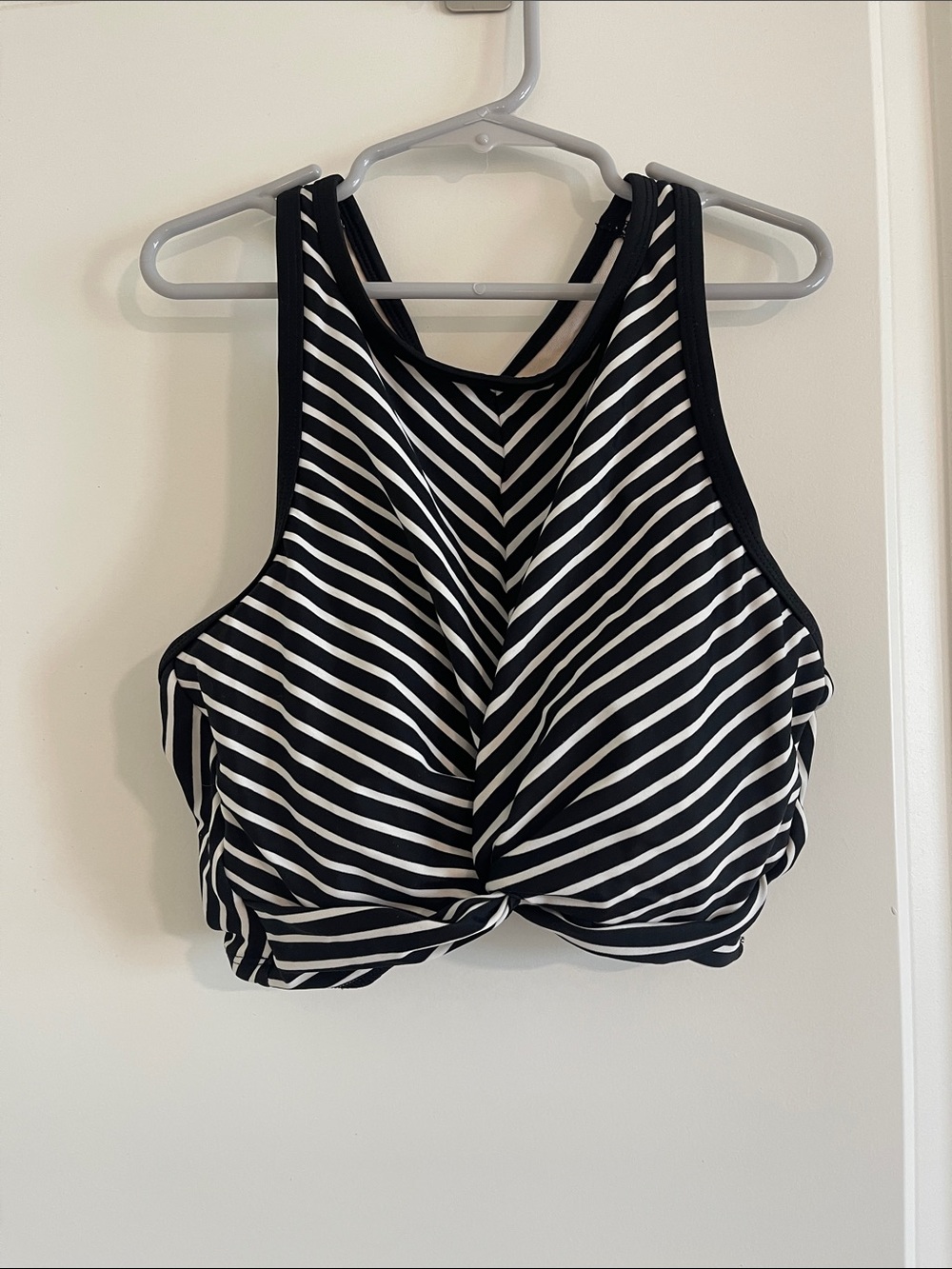 Roma Sol Black & White Stripe Twist-Front Crop swim top